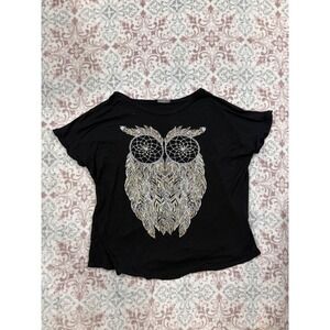 MRT 1030 Black Owl Dreamcatcher Graphic Tee Short Sleeve Made in USA Boho Top